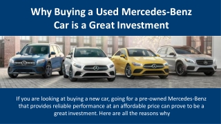 Why Buying a Used Mercedes Car is a Great Investment