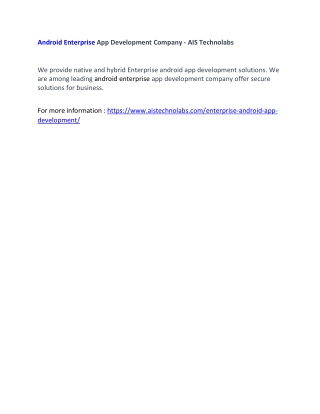 Android Enterprise App Development Company - AIS Technolabs