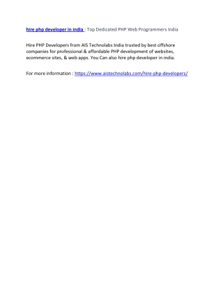 hire php developer in india : Top Dedicated PHP Web Programmers India