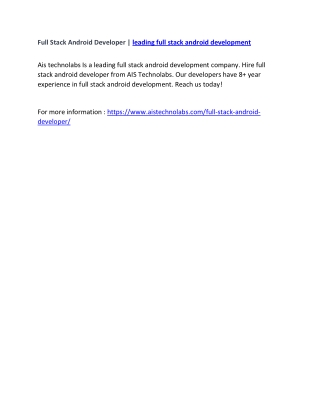 Full Stack Android Developer | leading full stack android development