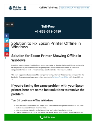 Easy To Fix Epson Printer Offline in Windows