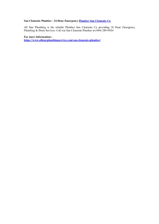 San Clemente Plumber - 24 Hour Emergency Plumber San Clemente Ca