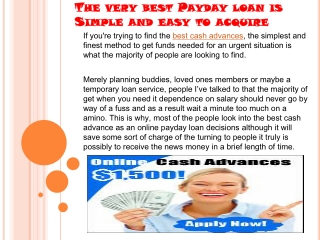 The very best Payday loan is Simple and
