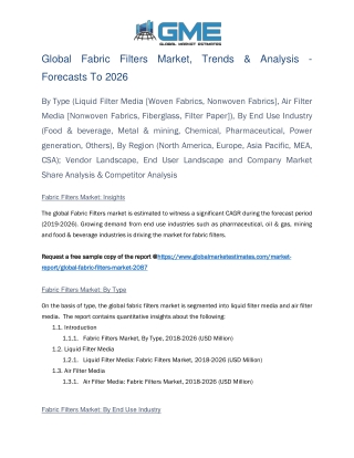 Global Fabric Filters Market, Trends & Analysis - Forecasts To 2026