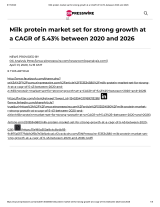 2020 Milk protein Market Size, Share and Trend Analysis Report to 2026