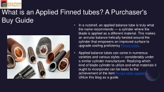 What is an Applied Finned tubes? A Purchaser's Buy Guide