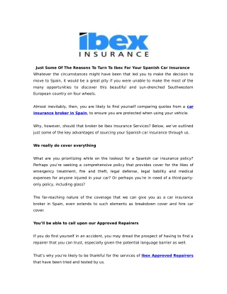 Just Some Of The Reasons To Turn To Ibex For Your Spanish Car Insurance