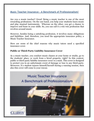 Music Teacher Insurance - A Benchmark of Professionalism!