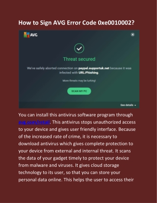 How to Sign AVG Error Code 0xe0010002?