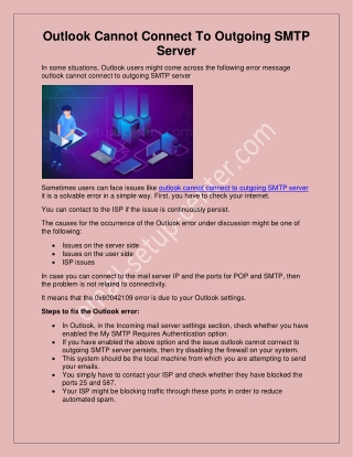 Outlook Cannot Connect To Outgoing SMTP Server