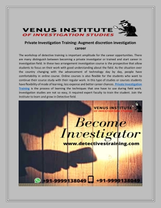 Private investigation training augment discretion investigation career