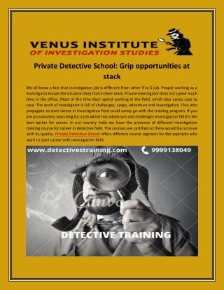 Private detective school grip opportunities at stack