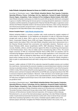 India Phthalic Anhydride Pricing, Demand and Supply