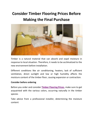 Consider Timber Flooring Prices Before Making the Final Purchase