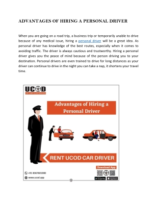 ADVANTAGES OF HIRING A PERSONAL DRIVER