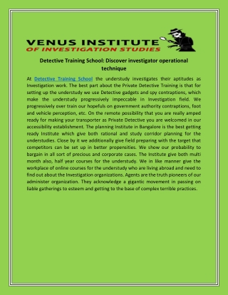 Detective training school discover investigator operational technique
