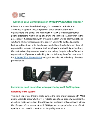 Advance Your Communication With IP PABX Office Phones?