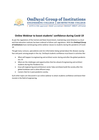 Online Webinar to boost students’ confidence during Covid-19