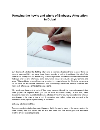 Knowing the how’s and why’s of Embassy Attestation in Dubai
