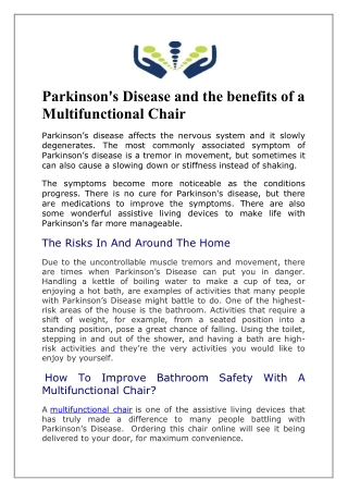 Parkinson's Disease and the benefits of a Multifunctional Chair