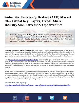 Automatic Emergency Braking (AEB) Market 2020 Industry Analysis by Company, Regions, Type and Application