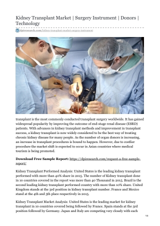 Kidney Transplant Market | Surgery Instrument | Donors | Technology