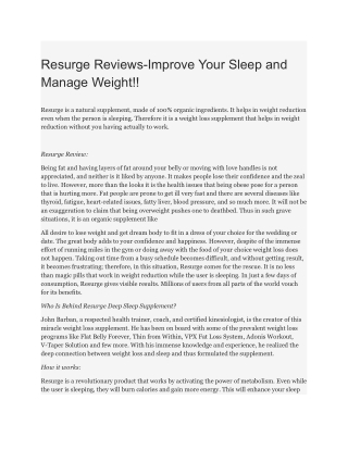 Resurge Reviews-Improve Your Sleep and Manage Weight!!