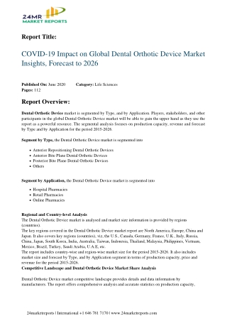 Dental Orthotic Device Expand with Significant CAGR During 2020 2026