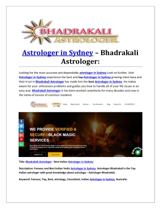 Astrologer in Sydney – Bhadrakali Astrologer: