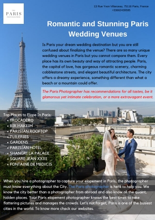 Romantic and Stunning Paris Wedding Venues
