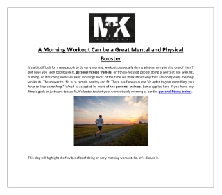 A Morning Workout Can be a Great Mental and Physical Booster