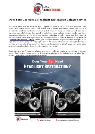 Does Your Car Need a Headlight Restoration Calgary Service