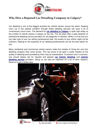 Why Hire a Reputed Car Detailing Company in Calgary?