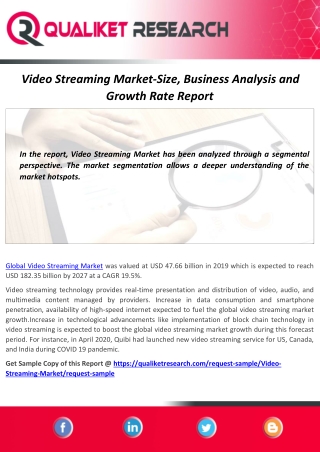 Video Streaming Market Key Features, Advancements, Technology development & Forecast 2020-2027