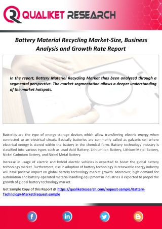 Battery Material Recycling Market Key Features, Advancements, Technology development & Forecast 2020-2027