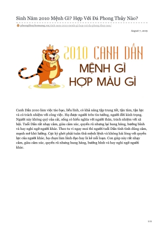 Sinh Năm 2010 Mệnh Gì? Hợp Với Đá Phong Thủy Nào?