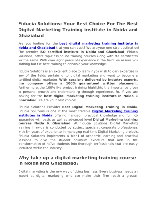 Fiducia Solutions: Your Best Choice For The Best Digital Marketing Training institute in Noida and Ghaziabad