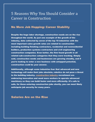 5 Reasons Why You Should Consider a Career in Construction