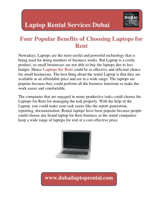 Four Popular Benefits of Choosing Laptops for Rent