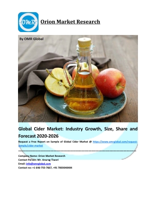 Global Cider Market Trends, Size, Competitive Analysis and Forecast - 2020-2026