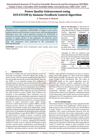 Power Quality Enhancement using DSTATCOM by Immune Feedback Control Algorithm