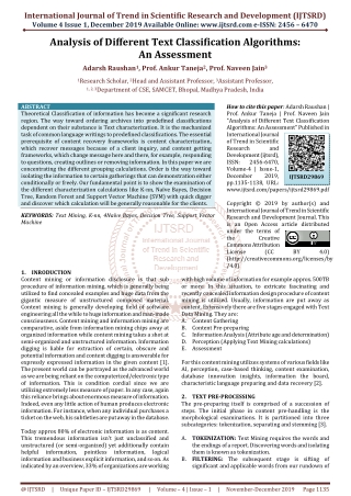 "Analysis of Different Text Classification Algorithms: An Assessment "