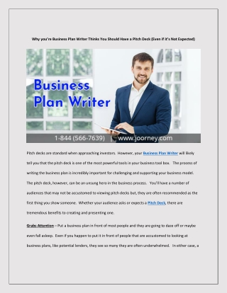 Why you’re Business Plan Writer Thinks You Should Have a Pitch Deck (Even if it’s Not Expected)