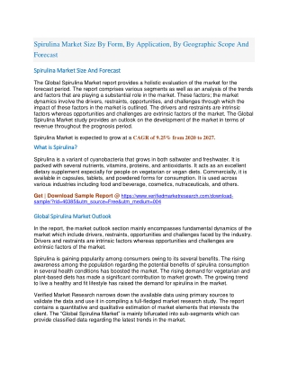 Spirulina Market Size By Form, By Application, By Geographic Scope And Forecast