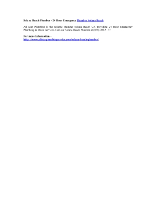 Solana Beach Plumber - 24 Hour Emergency Plumber Solana Beach CA