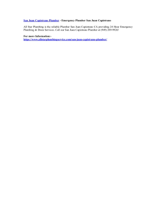 San Juan Capistrano Plumber - Emergency Plumber San Juan Capistrano