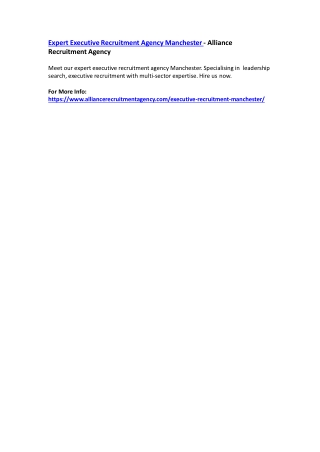 Expert Executive Recruitment Agency Manchester - Alliance Recruitment Agency