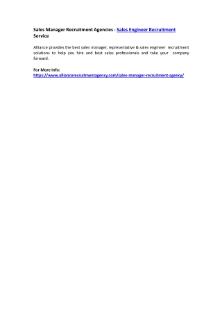 Sales Manager Recruitment Agencies - Sales Engineer Recruitment Service