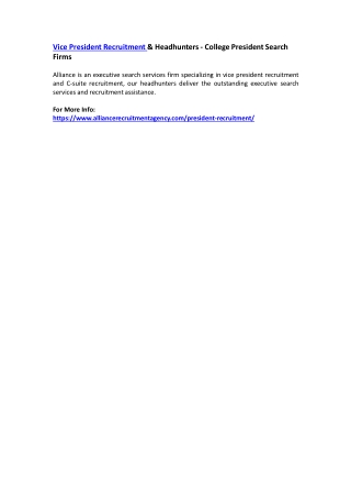 Vice President Recruitment & Headhunters - College President Search Firms