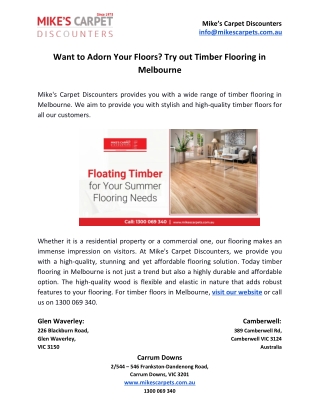 Want to Adorn Your Floors? Try out Timber Flooring in Melbourne